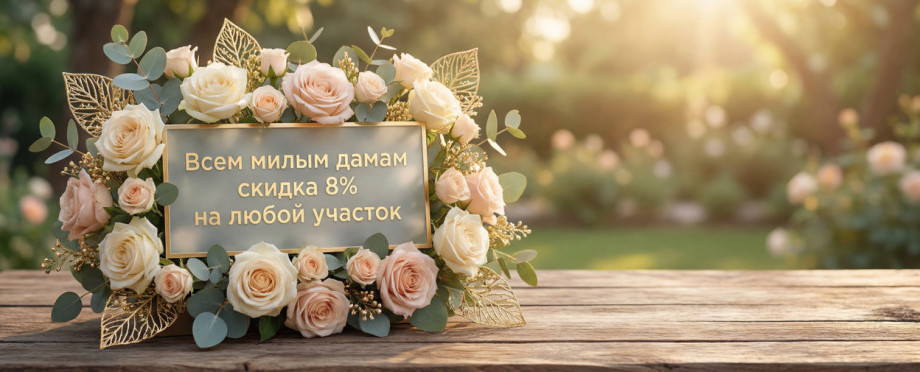 Поздравляем с наступающим 8 Марта и дарим скидку 8% на любой участок