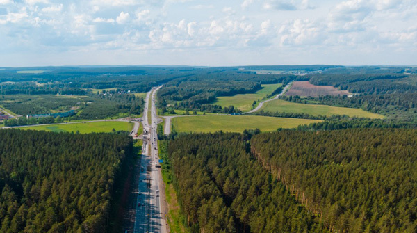 Съезд с трассы М5 к группе поселков "Заповедник" - вид №1